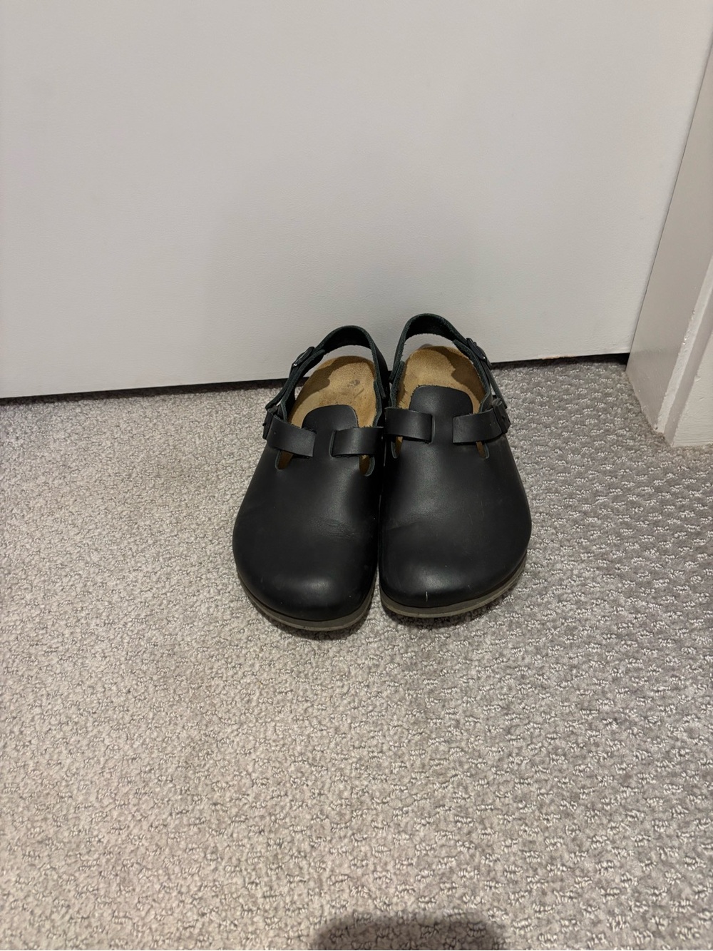 Birkenstock Black Leather Clog with Adjustable Strap